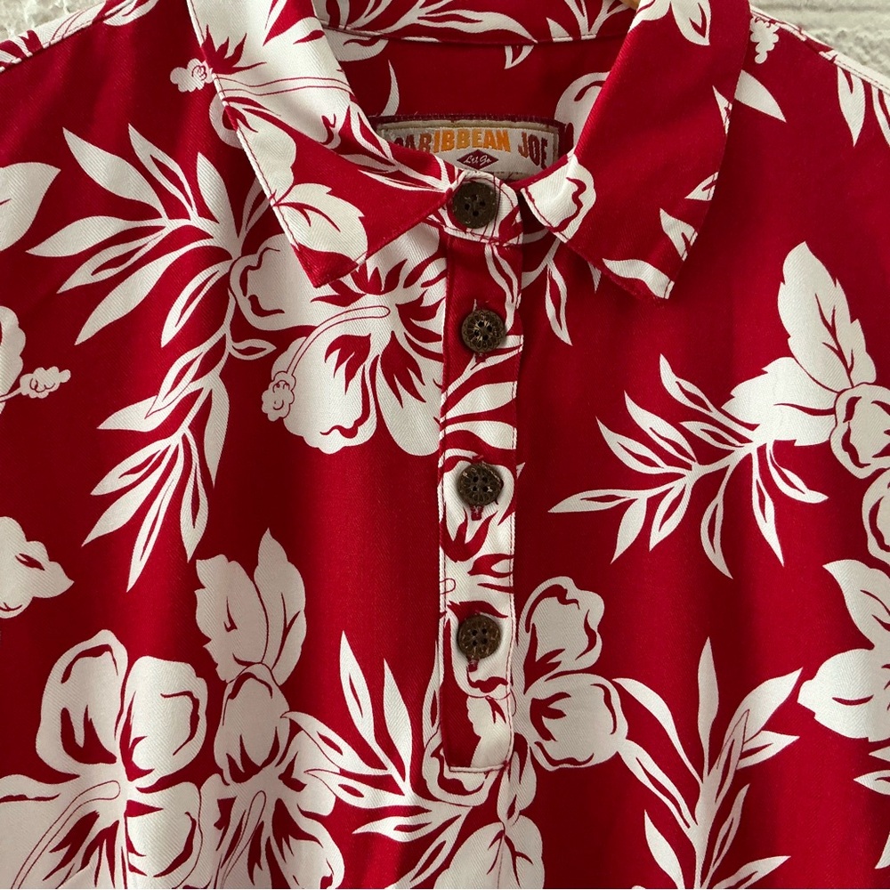 Caribbean Joe Dress Red White Floral Print Button Up Midi Wedding Guest Tropical - Picture 5 of 13